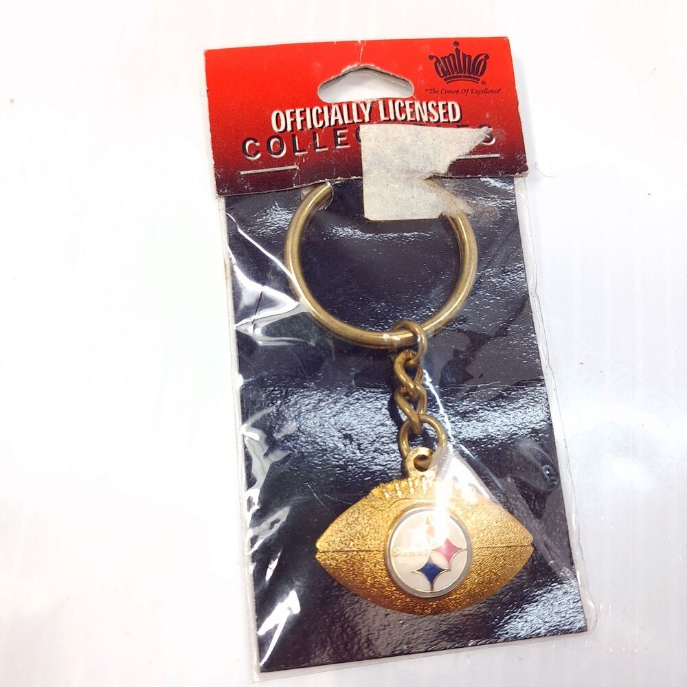 New Aminco Pittsburgh Steelers Keychain Steelers Football Gold Tone key ring
